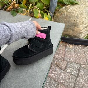 UGG Kids Black Boots with Pink Detail